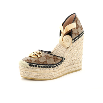 Gucci Women's GG Marmont Wedge Espadrilles Diagonal Quilted GG Canvas