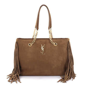 Saint Laurent Classic Monogram Tote Fringe Suede Large Brown 2550801