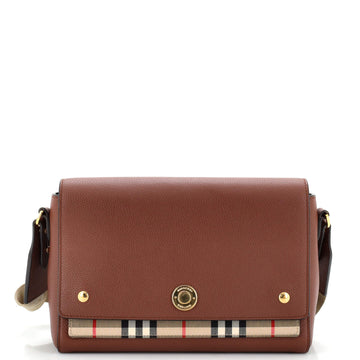 Burberry Note Crossbody Bag Leather with Vintage Check Canvas Medium