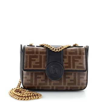 Fendi FF Logo Stamp Flap Bag Zucca Coated Canvas Mini