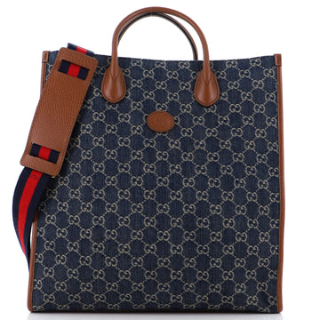 Gucci Interlocking G Patch Web Strap Convertible Tote GG Denim Tall