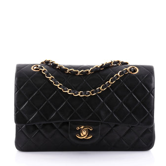 Chanel Vintage Classic Double Flap Bag Quilted Lambskin Black 2551601