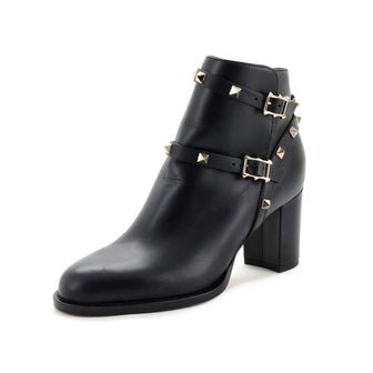 Valentino Garavani Women's Rockstud Buckle Block Heel Ankle Boots Leather