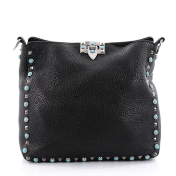 Valentino Rolling Rockstud Flip Lock Messenger Bag Leather Black 2551801