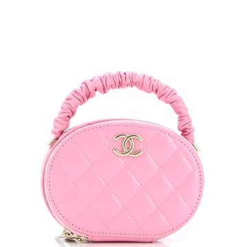 Chanel CC Ruched Oval Top Handle Quilted Lambskin Mini
