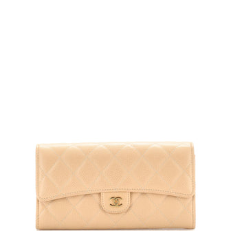 Chanel CC Gusset Classic Flap Wallet Quilted Caviar Long