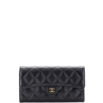 Chanel CC Gusset Classic Flap Wallet Quilted Caviar Long
