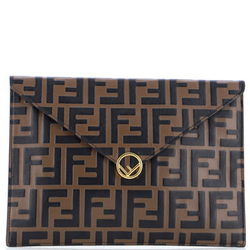 Fendi F is Fendi Envelope Flat Pouch Zucca Embossed Leather Large