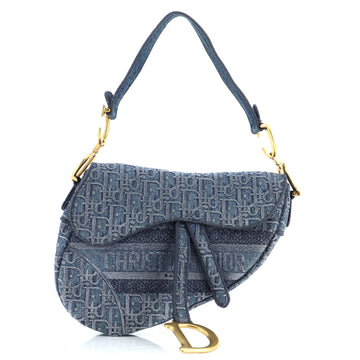 Christian Dior Saddle Handbag Oblique Denim Medium