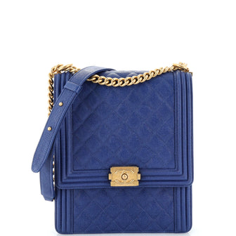 Chanel North South Boy Flap Bag Quilted Caviar Large