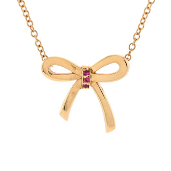 Tiffany & Co. Bow Pendant Necklace 18K Rose Gold with Pink Sapphires Mini