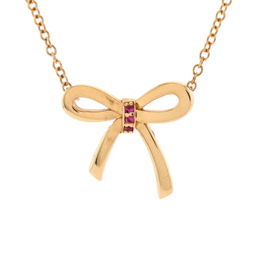 Tiffany & Co. Bow Pendant Necklace 18K Rose Gold with Pink Sapphires Mini