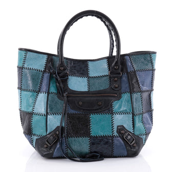 Balenciaga Sunday Tote Classic Studs Patchwork Leather Small Blue 2552902
