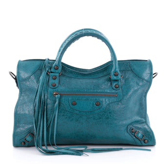 Balenciaga City Classic Studs Handbag Leather Medium Blue 2552903