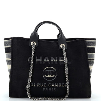 Chanel Deauville Tote Canvas with Striped Detail Medium