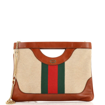 Gucci Cut Out Handle Chain Tote Vintage Web Canvas Large