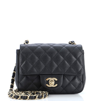 Chanel Square Classic Single Flap Bag Quilted Caviar Mini