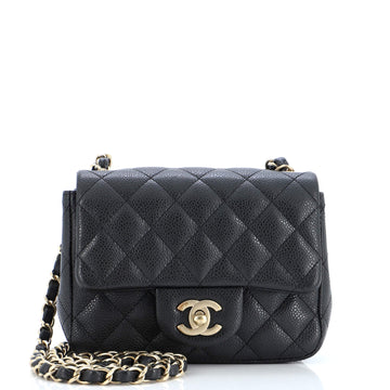 Chanel Square Classic Single Flap Bag Quilted Caviar Mini