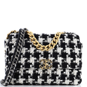 Chanel 19 Flap Bag Quilted Houndstooth Tweed and Ribbon Medium