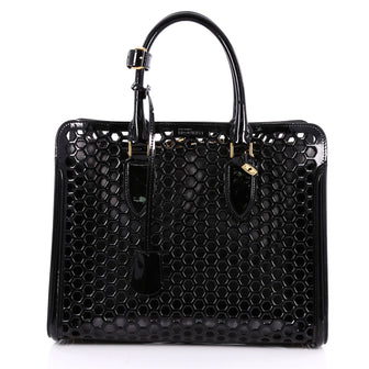 Alexander McQueen Heroine Open Tote Honeycomb Patent Leather Large Black 2555001