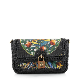 Dolce & Gabbana Miss Dolce Shoulder Bag Raffia and Leather Small Black 2555103