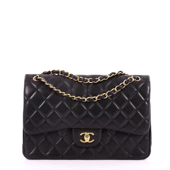 Chanel Classic Double Flap Bag Quilted Lambskin Jumbo Black 2555201