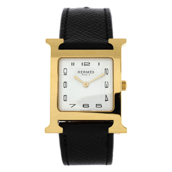 Hermes Heure H Quartz Watch Plated Metal and Leather 26