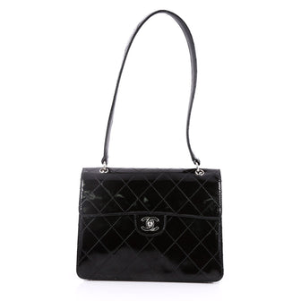 Vintage Flap Shoulder Bag Quilted Patent Small