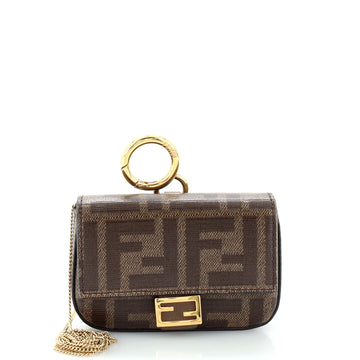 Fendi Chain Baguette Charm Bag Zucca Coated Canvas Nano