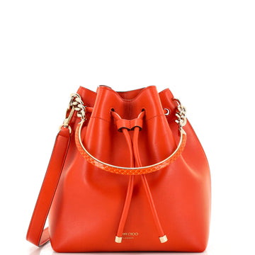 Jimmy Choo Bon Bon Bucket Bag Leather with Python Embossed Detail Medium