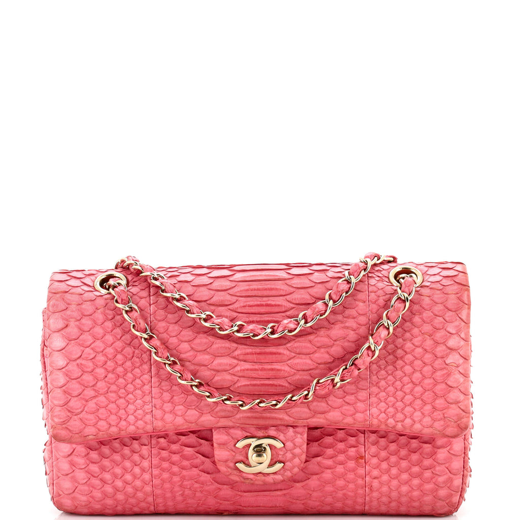 Classic Double Flap Bag Python Medium / pink