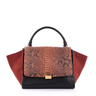 Celine Tricolor Trapeze Handbag Python and Leather Medium Black 2556801