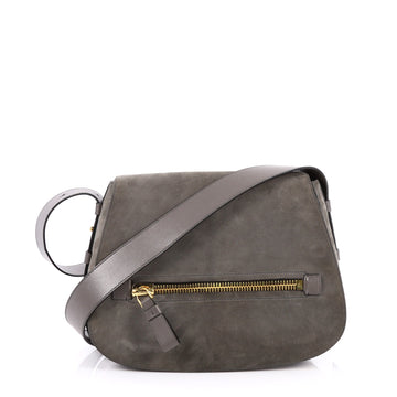Tom Ford Jennifer Soft Saddle Bag Suede with Leather Medium Gray 2557101