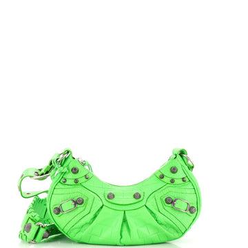 Balenciaga Le Cagole Giant Studs Shoulder Bag Crocodile Embossed Leather XS