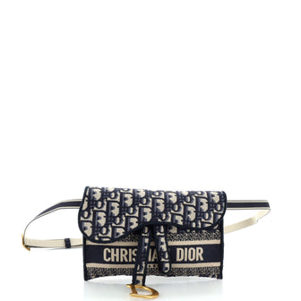 Christian Dior Saddle Slim Belt Pouch Logo Embroidered Oblique Canvas