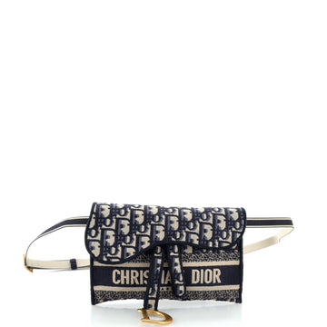 Christian Dior Saddle Slim Belt Pouch Logo Embroidered Oblique Canvas