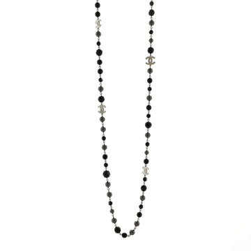 Chanel CC Station Long Necklace Ruthenium with Resin and Faux Pearls