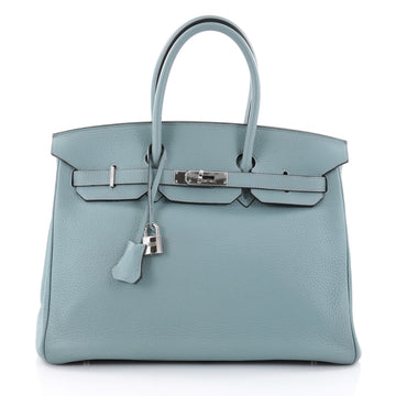 Hermes Birkin Handbag Blue Clemence with Palladium Hardware 35 Blue 2557901