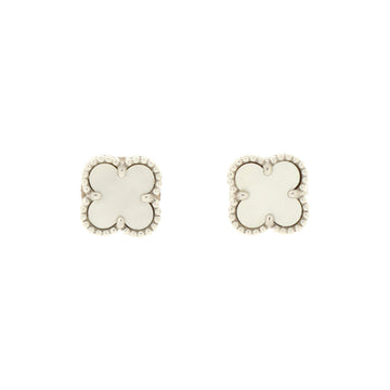 Van Cleef & Arpels Sweet Alhambra Stud Earrings 18K White Gold and Mother of Pearl