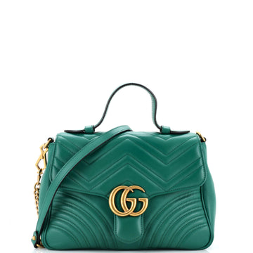 Gucci GG Marmont Top Handle Flap Bag Matelasse Leather Small