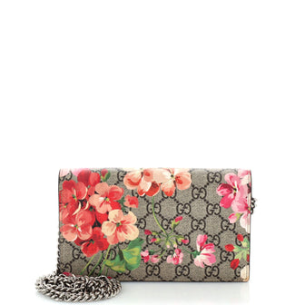 Gucci Chain Wallet Blooms Print GG Coated Canvas