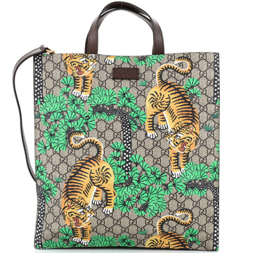 Gucci Convertible Soft Open Tote Bengal Print GG Coated Canvas Tall
