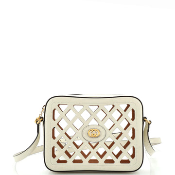 Gucci Camera Crossbody Bag Cutout Leather with Flora Canvas Small