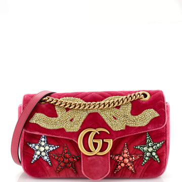 Gucci GG Marmont Flap Bag Embellished Matelasse Velvet Small