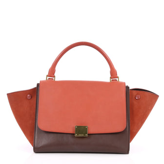 Celine Bicolor Trapeze Handbag Leather Mini Red 2559005