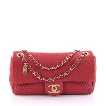 Chanel Medallion Charm Flap Bag Chevron Wrinkled Lambskin Medium Red 2559006