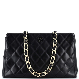 Chanel Vintage Resin Chain Zip Tote Quilted Lambskin Large