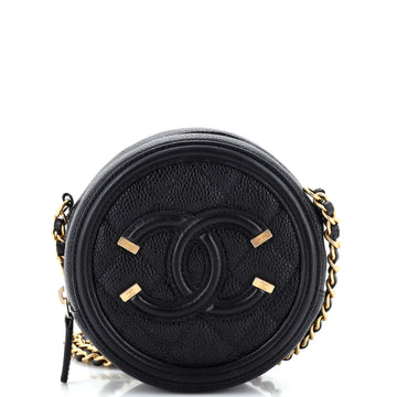 Chanel Filigree Round Clutch with Chain Quilted Caviar Mini