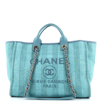 Chanel Deauville Tote Striped Mixed Fibers Medium