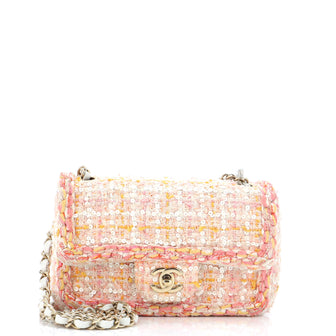 Chanel Classic Single Flap Bag Braided Quilted Tweed with Sequins Mini